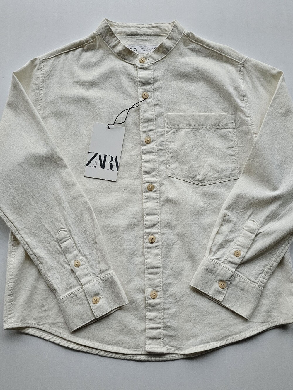 Zara Boys Off-White Cream Henley Band Collar Button-Down Shirt Size 8 NWT $30